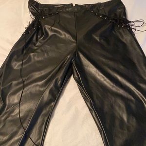 PrettyLittleThing Plus Black Wide Leather Pants